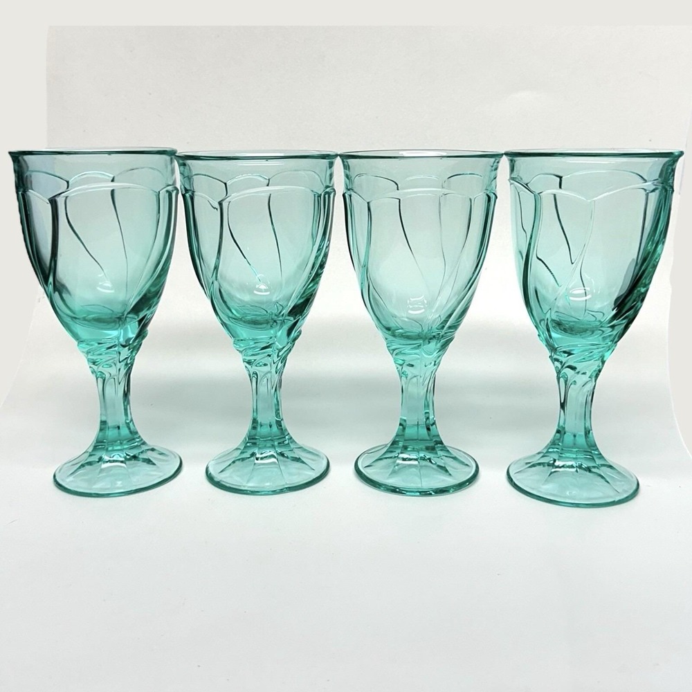 Aquamarine Noritake Sweet Swirl Set Of Four 4 Water Vintage Wine Goblets Glasses